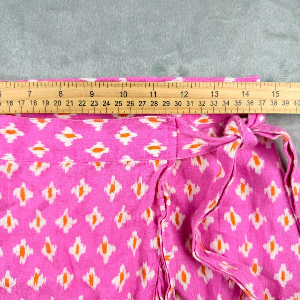Aerie Pink Ikat Women's Small Linen Blend Ruffle Wrap Mini Skirt